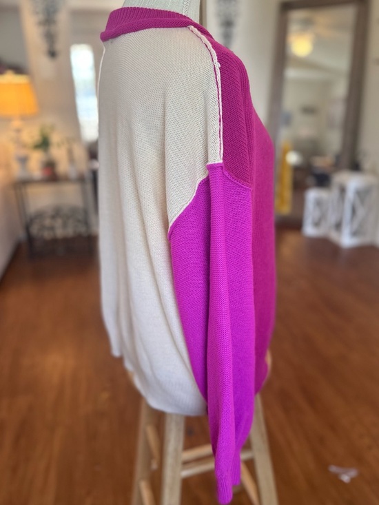 🏰🆕💜SHE + SKY: COLOR BLOCK PULLOVER SWEATER TOP SMALL - Picture 7 of 15